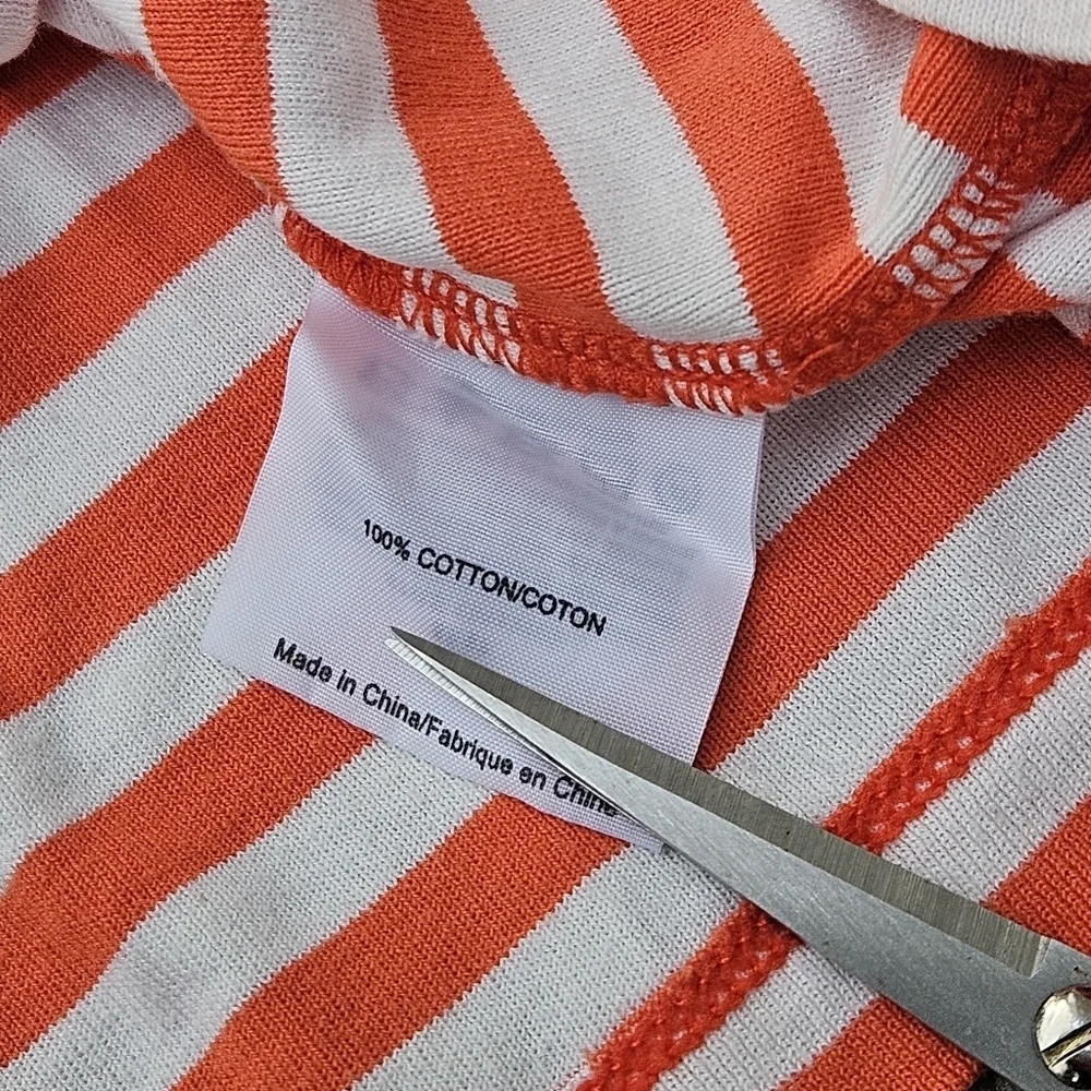 Tory Burch Multi Color Striped Long Sleeve Tee Shirt Peach White Navy Blue Small